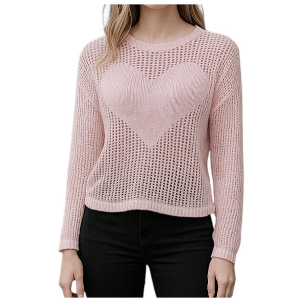 Ultra Flirt NWT Women's Pink Heart Knit Long Sleeve Shirt Size S